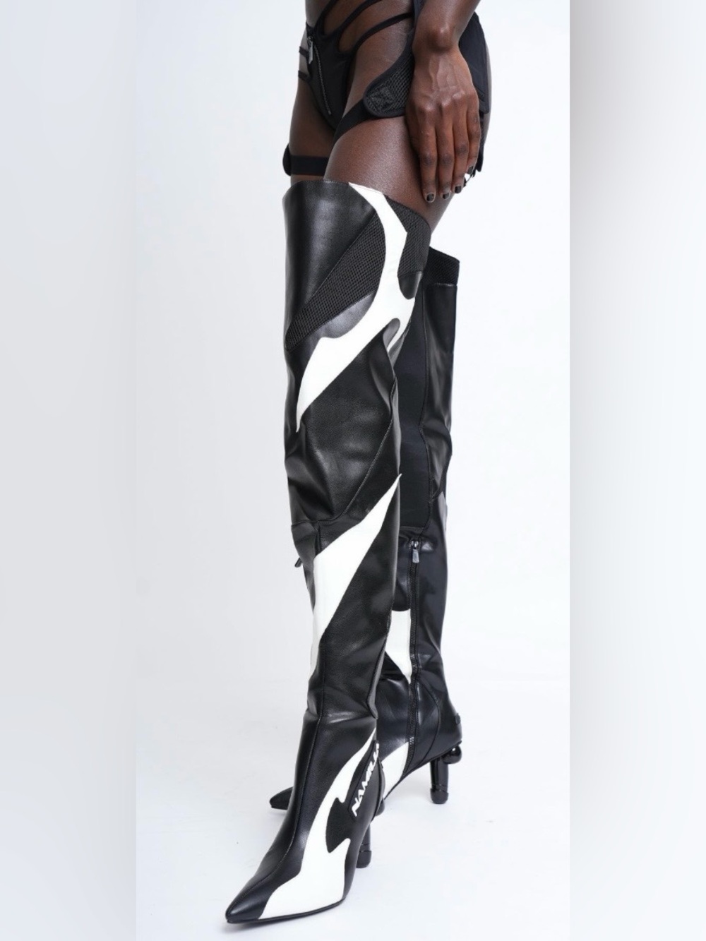 Namilia D!CK Heel Black & White Moto Boots for Women
